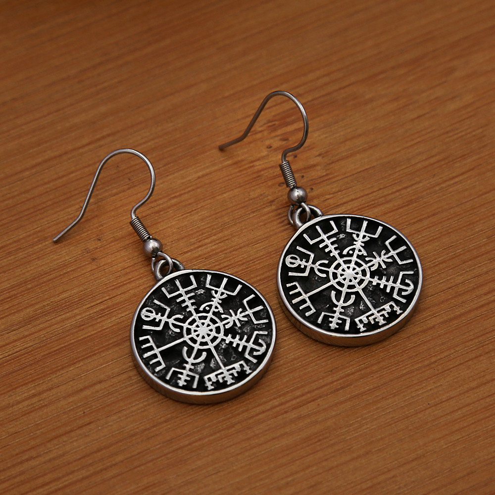 Boucles d'oreilles boussole Rune Viking Vintage simples pour femmes et filles, en acier inoxydable 316L, amulette nordique à la , bijoux ,