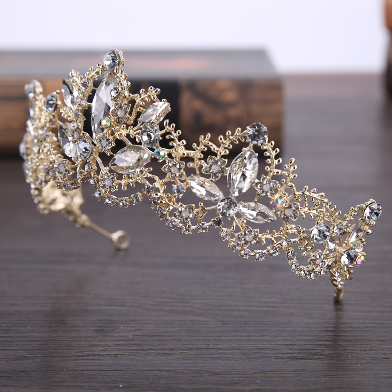 Baroque Luxury Crystal AB Bridal Crown Tiaras Light Gold Diadem Tiaras for Women Bride Wedding Hair Accessories