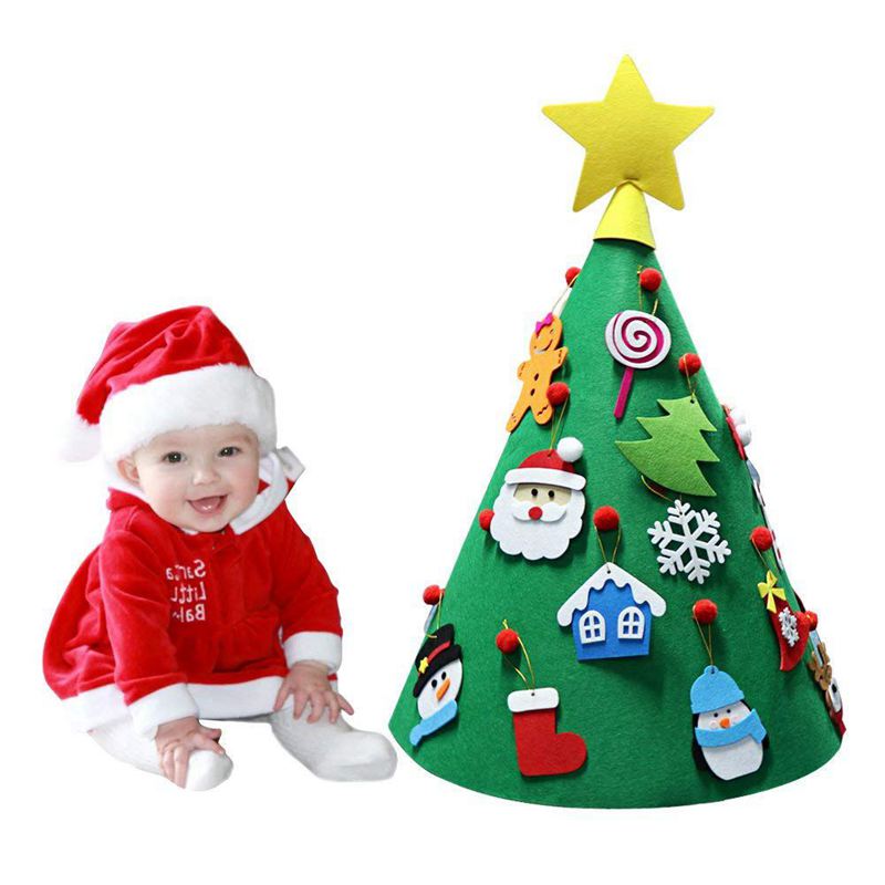 3D DIY Vilt Kerstboom Peuter Vriendelijke Kerstboom Opknoping Ornamenten Kids Xmas Kerstmis Home Decorations