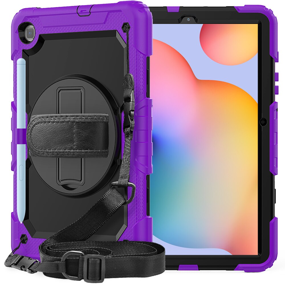 Funda de silicona con soporte y correa de mano para Samsung Galaxy Tab S6 Lite, funda protectora con rotación de 360 grados, 10,4, , P610, P615: Morado