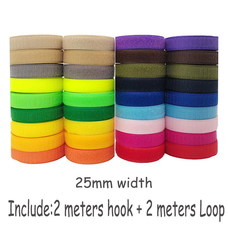 25mm colour fastener tape hooks and loops sewing Accessories tape strap for shoe repair clothing DIR 2m hook + 2m loop