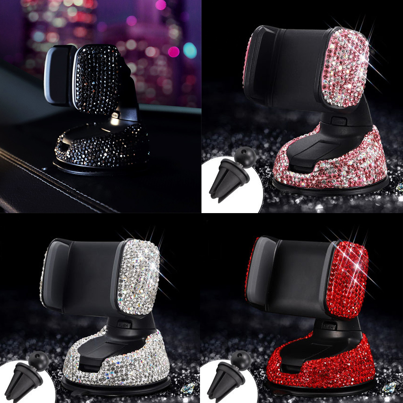 Soporte de teléfono para salpicadero de coche, accesorio 3 en 1 de 360 grados, con ventanillas y ventilación de aire, con cristal tipo diamante DIY para BMW y Toyota
