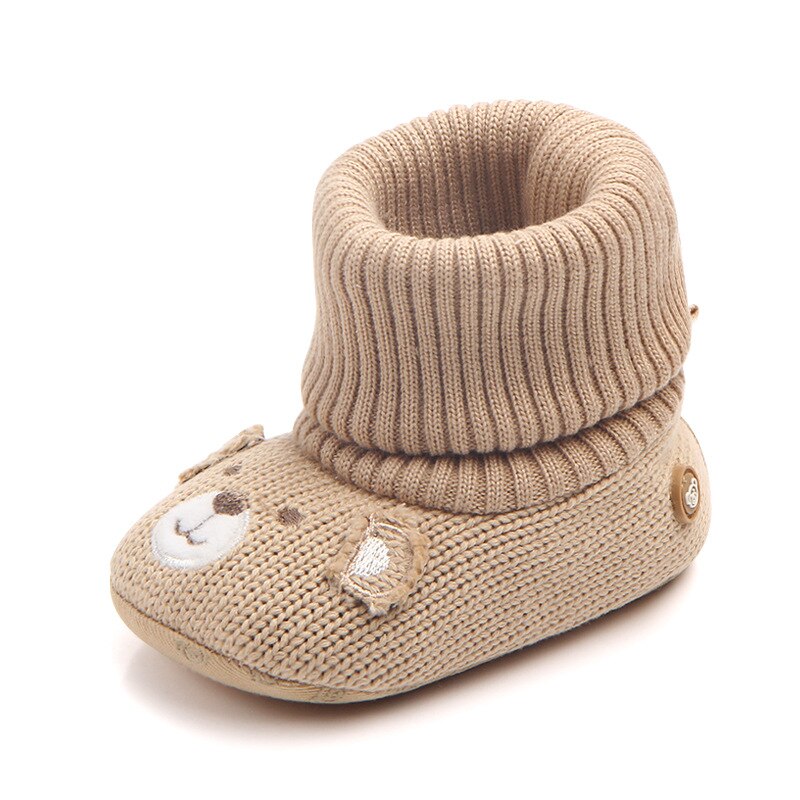 Novo 2018 inverno botas de bebê bonito urso animal meninas meninos tricô botas super manter quente infantil sapatos da criança 0-18 m: Khaki / 1