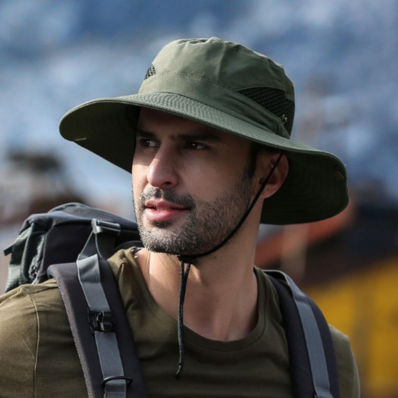 Summer Bucket Hat Cowboy Men Outdoor Fishing Hiking Beach Hats Mesh Breathable Anti UV Sun Cap Large Wide Brim: 4