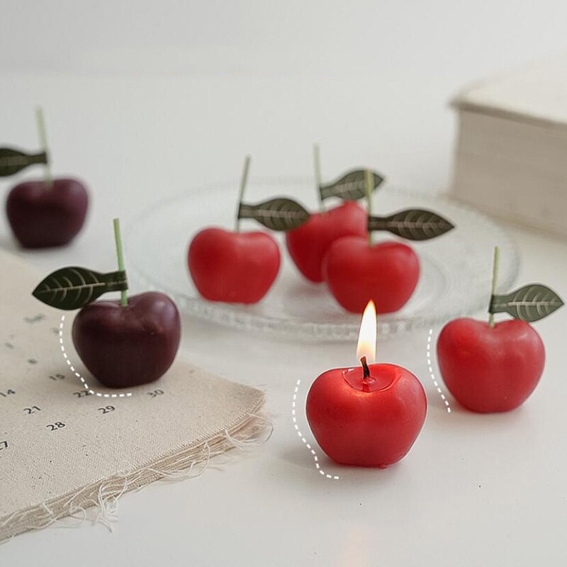 4Pcs Cherry Geurkaarsen Fruit Vorm Kaarsen Jaar 2022 Wedding Home Decoratie Tafel Kaarsen Sets Foto Props