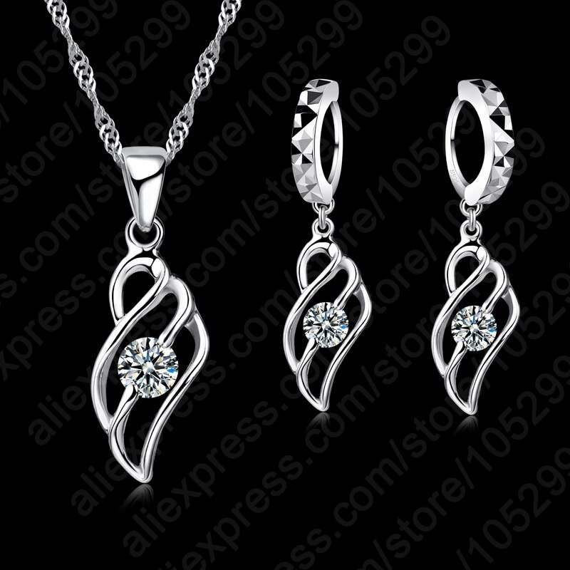 Neue Feine 925 Sterling Silber Schmuck Sets Frauen Zirkonia Halskette &amp; Anhänger &amp; Ohrringe Freies