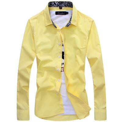 Herrkläder herrskjorta blommig långärmad casual slim fit plus size 5xl herrklänningsskjortor billiga herrkläder: Gul / Asiatisk  l  170cm 60kg
