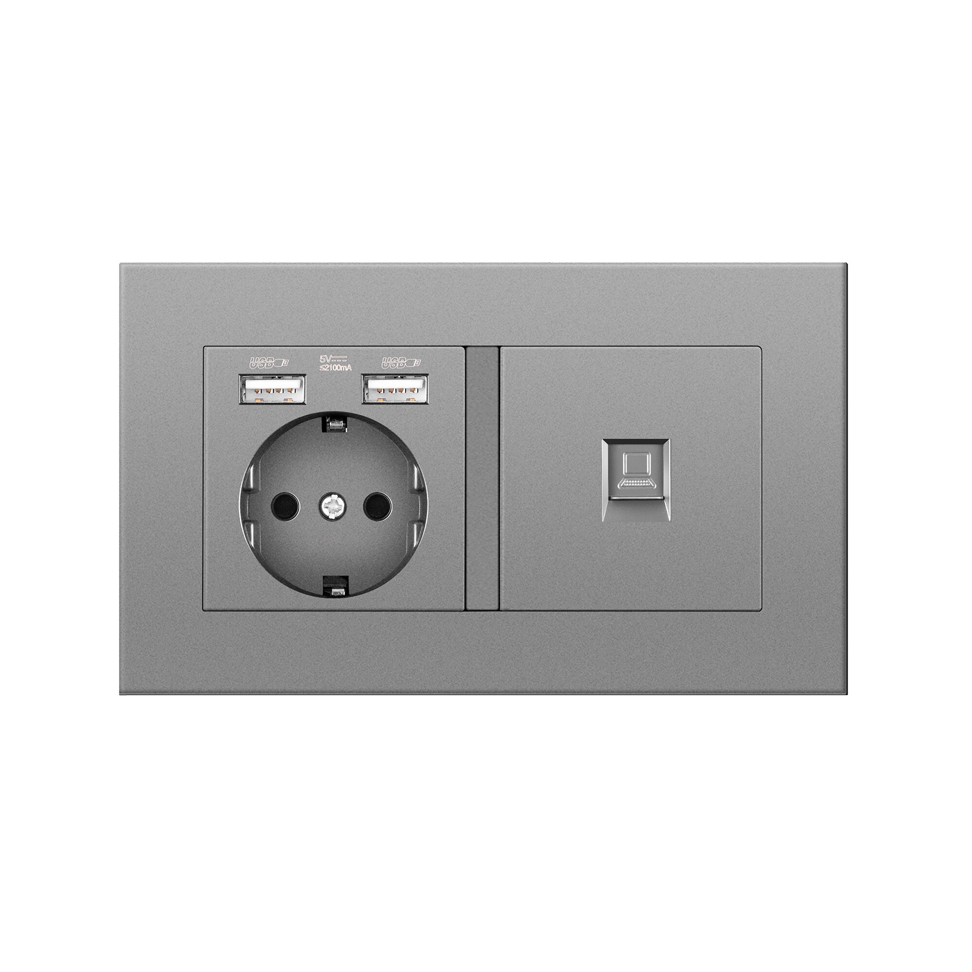Germany home Wall Power Socket With DIY socket RJ45 switch TV computer Retardant PC panel 146*86mm Electricity outlet,Gray: Socketcomputer