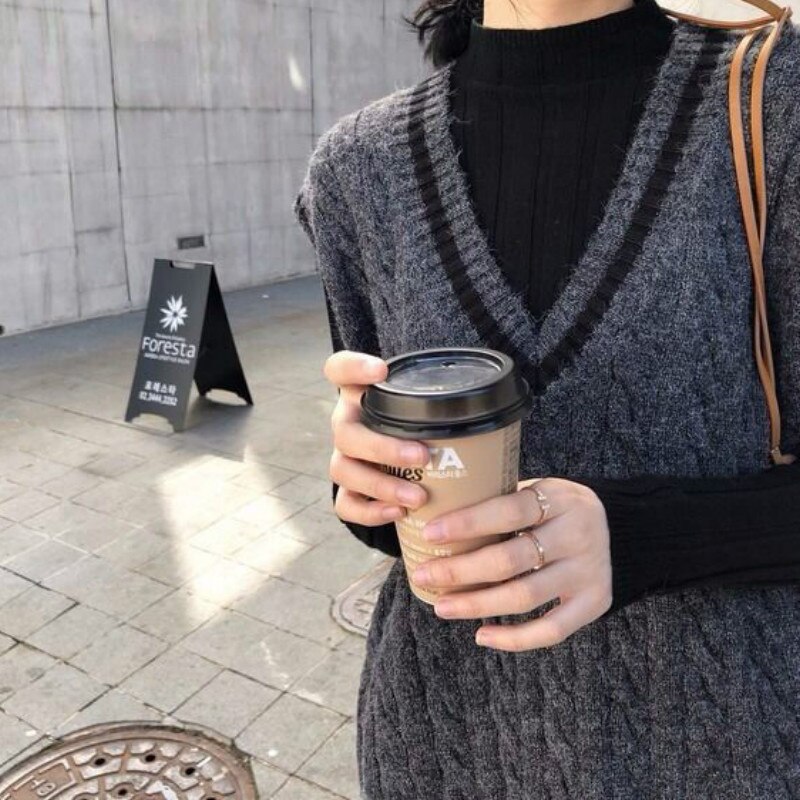 Twist-knitted Vest Women Preppy-style V-neck Sleeveless Korean Loose Leisure Sweaters Students All-match Streetwear Chic