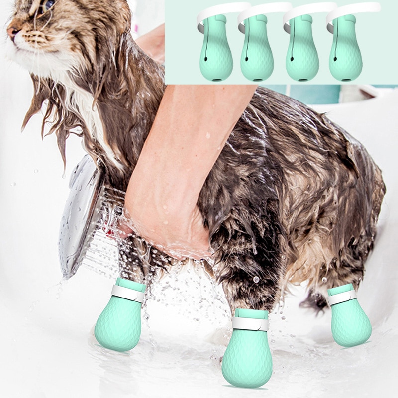 Bottes de protection des pattes de chat, en Silicone souple et ajustable, pour le bain, lavage, anti-rayures, couvre-chaussures, 4 pièces