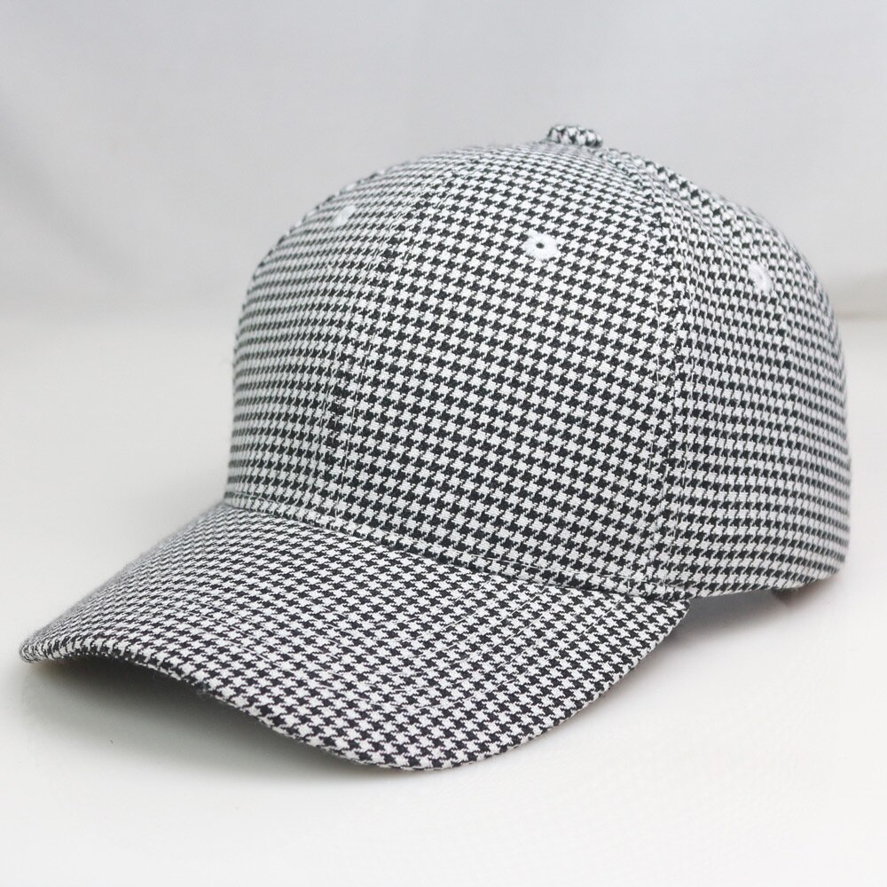 Retro xadrez feminino lt. cinza houndstooth boné de beisebol feminilidade formfitting hat estilo clássico