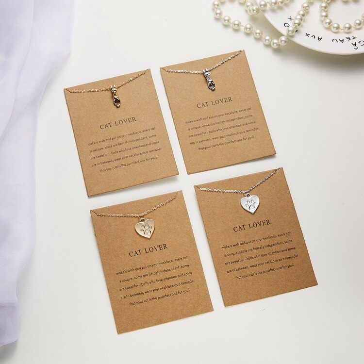 Authentieke Legering Cat Lover Papieren Kaart Animal Footprint Liefde Hart Ketting Voor Vrouwen Diy Sieraden