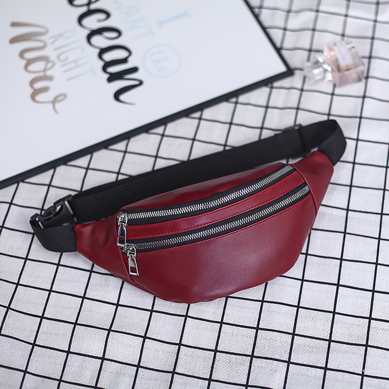 Women Chest Bag Waist Packs For Unisex Female Pu Leather Fanny Packs Banana Ladies Belt Bum Bags Wallets: red