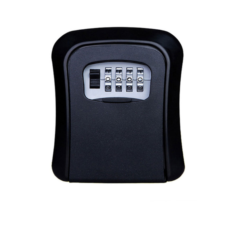 Metal key box key lock box wall-mounted key safe weatherproof combination box indoor and outdoor: black