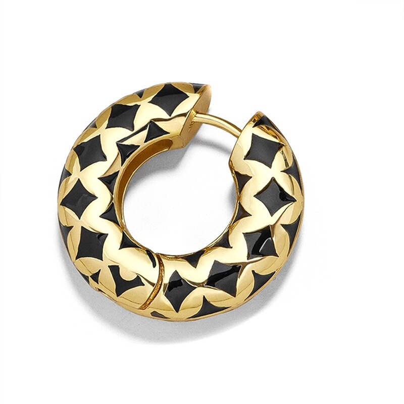 1 piece Small Chunky Hoop Earrings for Women Black Enamel Earring Gold Color Statement Jewelry Huggie Trendy Geometric Aretes: MZ079-Black