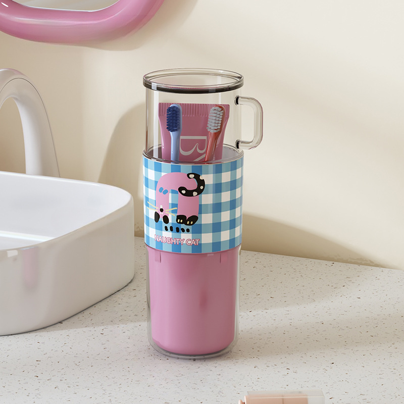 Zahnbürsten-Aufbewahrungsbox mit Griff, Travel Essential – tragbare Zahnbürsten-Aufbewahrungsbox, ausgestattet mit Reise-Mundwasserbecher: Rosa