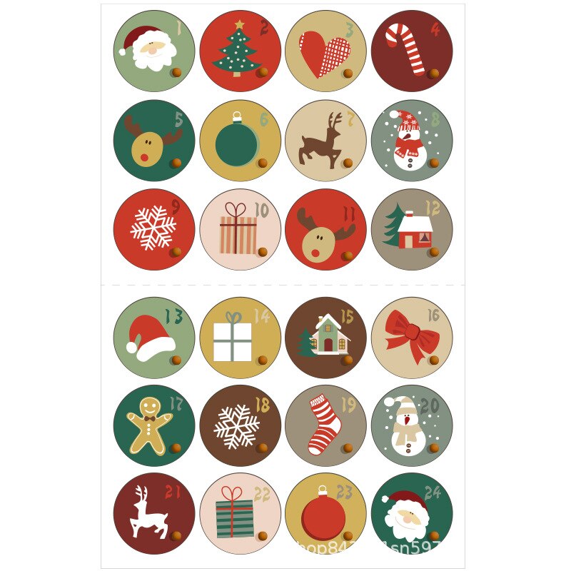 24 stk/sæt glædelig jul adventskalender nummer papirklistermærke kage sliksæl klistermærker gør det selv emballage etiketter juledekor: 10