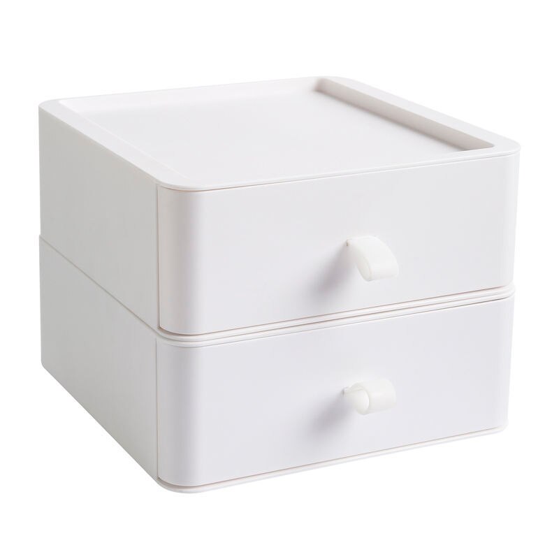 Multifunction Desktop Organizer Drawer Makeup Storage Box Stackable Jewelry Container Large Capacity Office Storage Case Box: 2 layers white