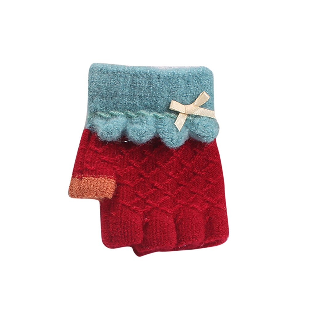 Mezzi della Barretta di inverno Dei Bambini Del Fumetto Caldo Guanti A Maglia Guanti Per Bambini Sveglio Lavorato A Maglia Jacquard Guanti Mezzi della Barretta перчатки женск: Red