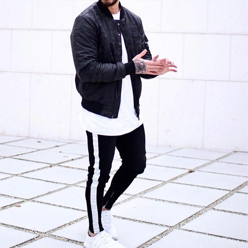 Män jeans skinny knä hål sida blixtlås slim ripped jeans herr ripped jeans för män rand plus size