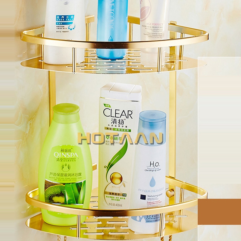 Wand Montiert Gold Farbe aluminium Badezimmer Dusche shampoo Regal Korb Halter Doppel Schicht YT-7026
