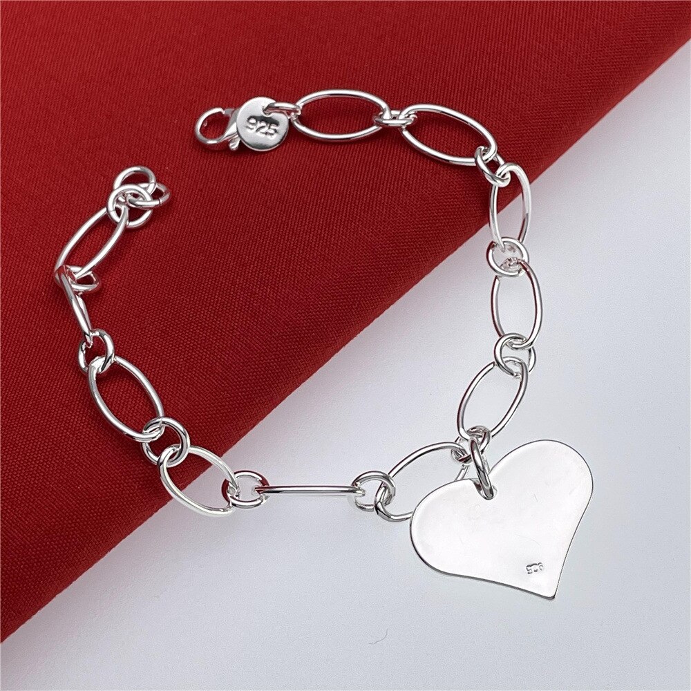 some style Cute 925 silver bracelets charms heart nice for wedding women chain Charm gorgeous jewelry 8inch 20cm: D009