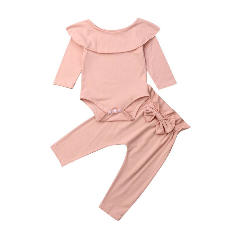 Casual 2 STUKS Peuter Kids Baby Meisjes Ruffle Romper Tops Broek Winter Outfits Kleding Slash Nek Warm meisjes kleding set