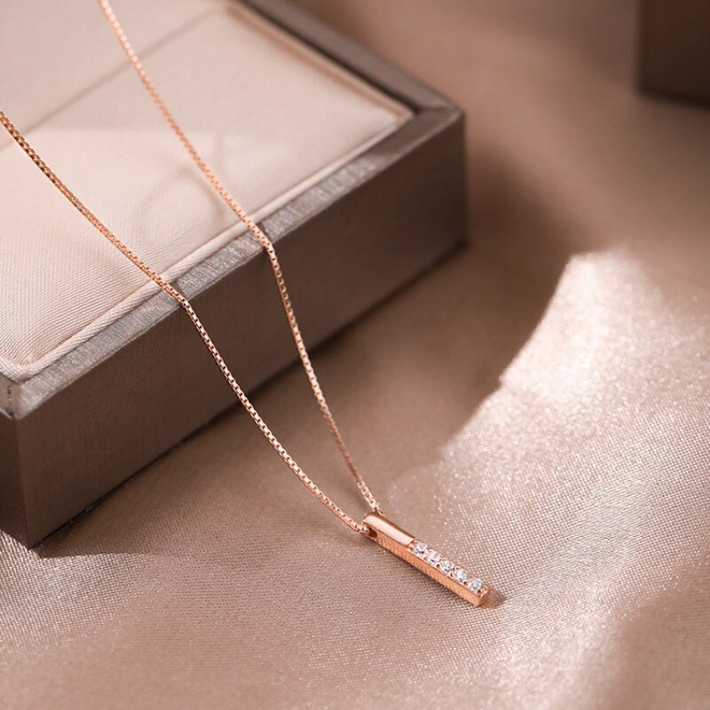 Muzhi Mode Strip Geometrische Cubic Zirkoon Hanger Kettingen Voor Vrouwen Rose Gouden Ketting Choker Ketting Verjaardag Sieraden: rose gold