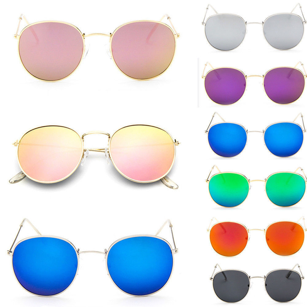 Nueva Retro redondo rojo gafas de sol hombres mujeres de de círculo Vintage negro con cristales rosas Hippie gafas de sol