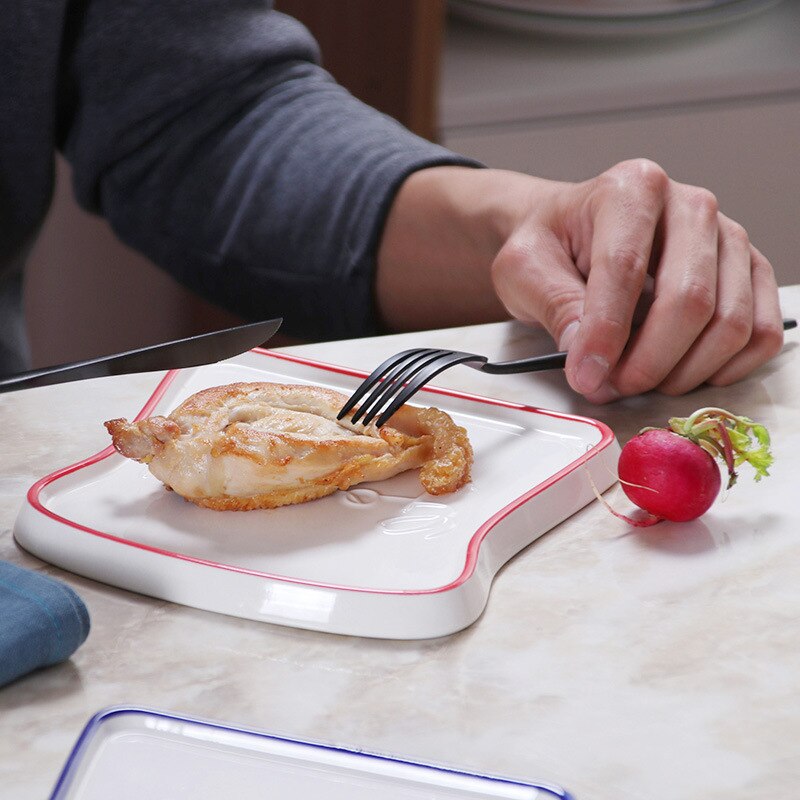 Ceramic Bread Plate Toast Bread Shape Plate Hand-painted High Temperature Glazed Plate Breakfast Lovely