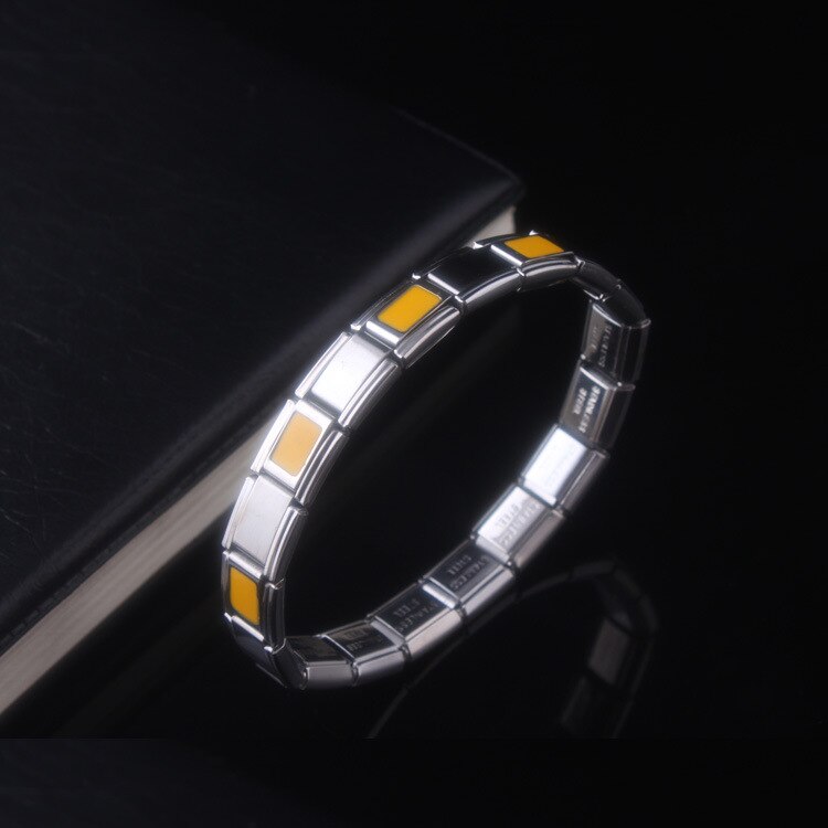 Bracelet à breloques en acier inoxydable pour femme, bijoux en treillis jaune, élastique, extensible, énergie, Germanium magnétique, italien, ST33: Default Title