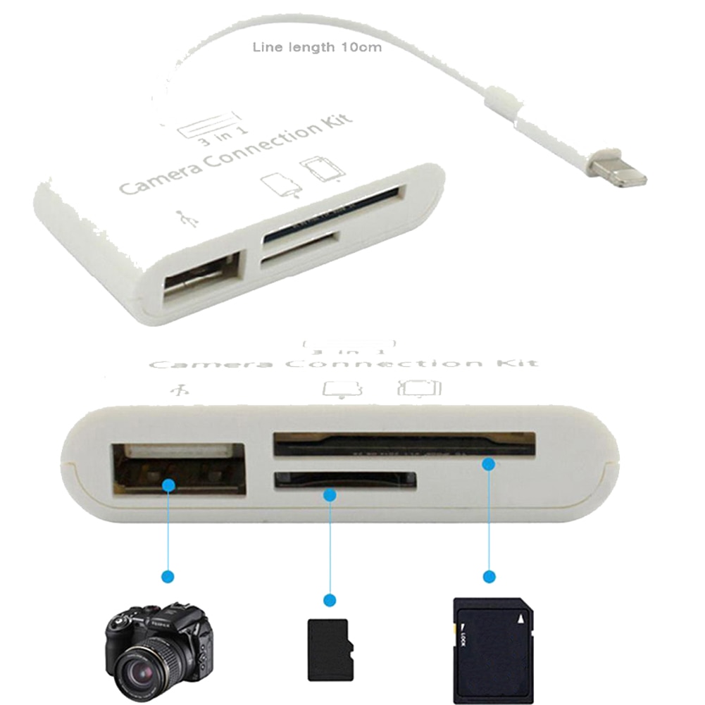 3 in 1 Kaartlezer Voor Tablet iPad 4 Mini IOS 11 Micro SD SD MMC TF Kaartlezer USB OTG Kabel Adapter Camera Connection Kit