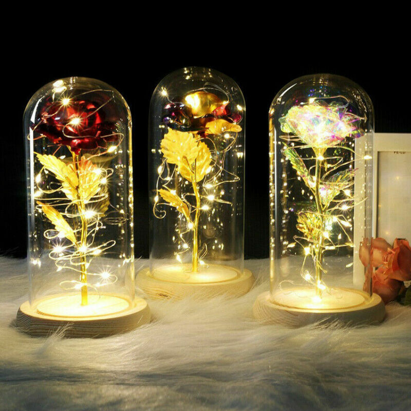 Vergulde Rose Glas Lamp Led Verlichte Gouden Bloem Kerst Cadeau Voor Haar Betoverde Roos In Een Romantische Crystal glas