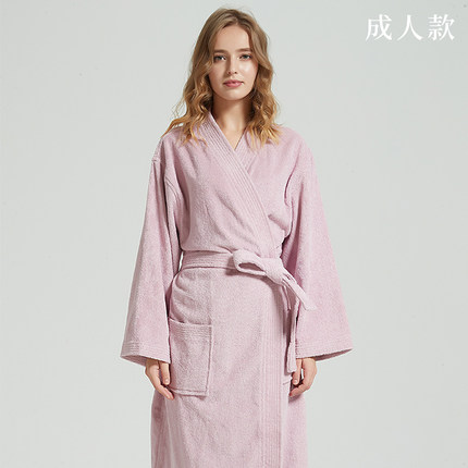 Albornoz de algodón para hotel, camisón largo grueso con cuello kimono absorbente para parejas, para Otoño e Invierno: lilac / M