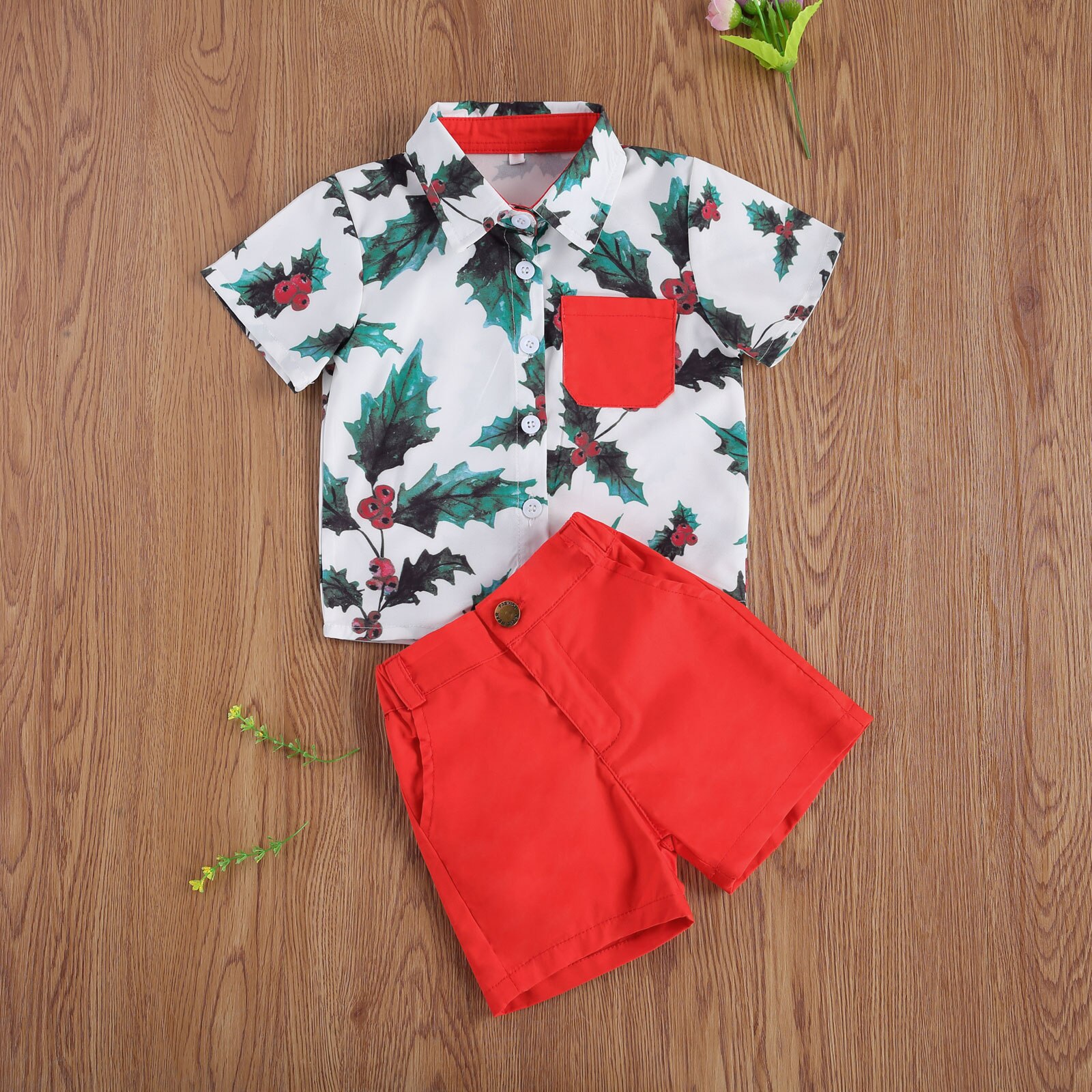 Conjuntos de ropa de Navidad para niños pequeños, camisetas de manga corta con estampado Floral, parte superior con una botonadura, pantalones cortos, 1-6 años