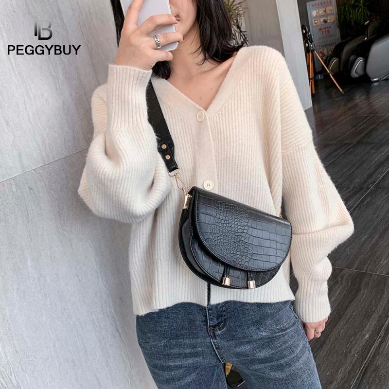 Luxe Krokodil Patroon Crossbody Tassen Voor Vrouwen Half Ronde Messenger Bag Pu Lederen Handtassen Schoudertas Sac Belangrijkste Femme