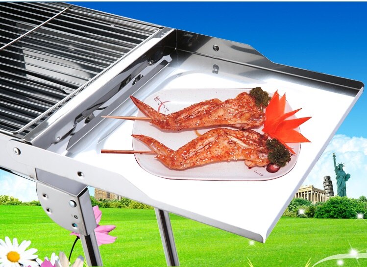 Stainless steel BBQ home outdoor barbecue folding thickened portable charcoal 5 or more barbecue tools full set