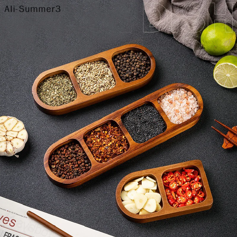 Massivholz-Tablett mit 2/3/4 Fächern für Gewürze, Frühstück, Sushi, Brot, Nachtisch, Alsoßen, Küchen- und Esszimmer-Gewürztablett
