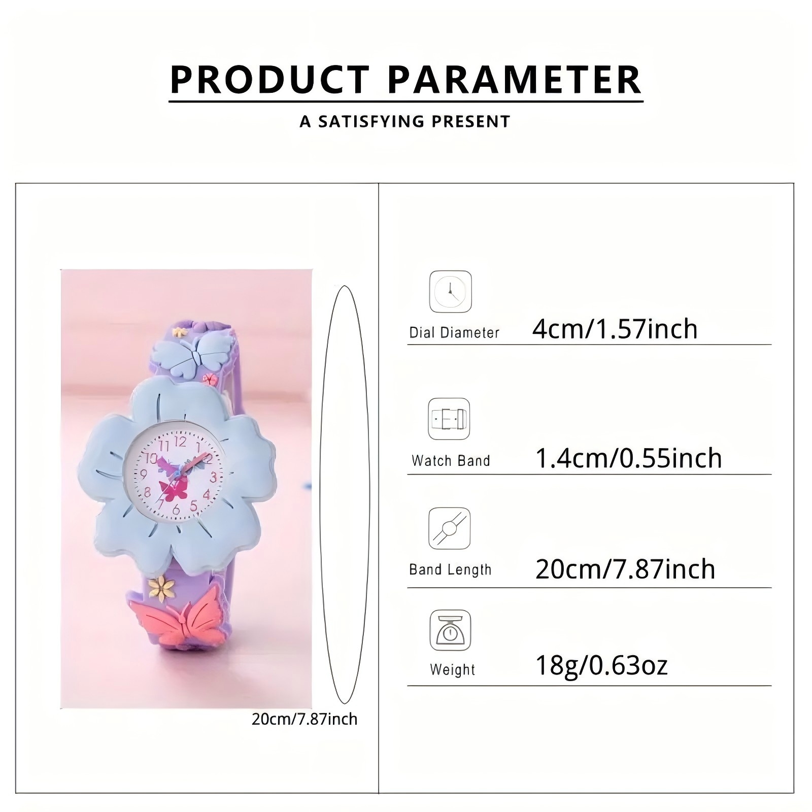 Reloj lindo de dibujos animados de flores y mariposas en 3D para niñas: PVC suave, correa de silicona agradable para la piel, movimiento de cuarzo, no resistente al agua