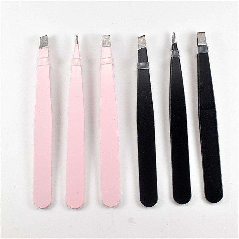 3 Stks/set Wenkbrauw Pincet Rvs Punt Tip/Slant Tip/Flat Tip Ontharing Makeup Tools Accessoire Met bag Case