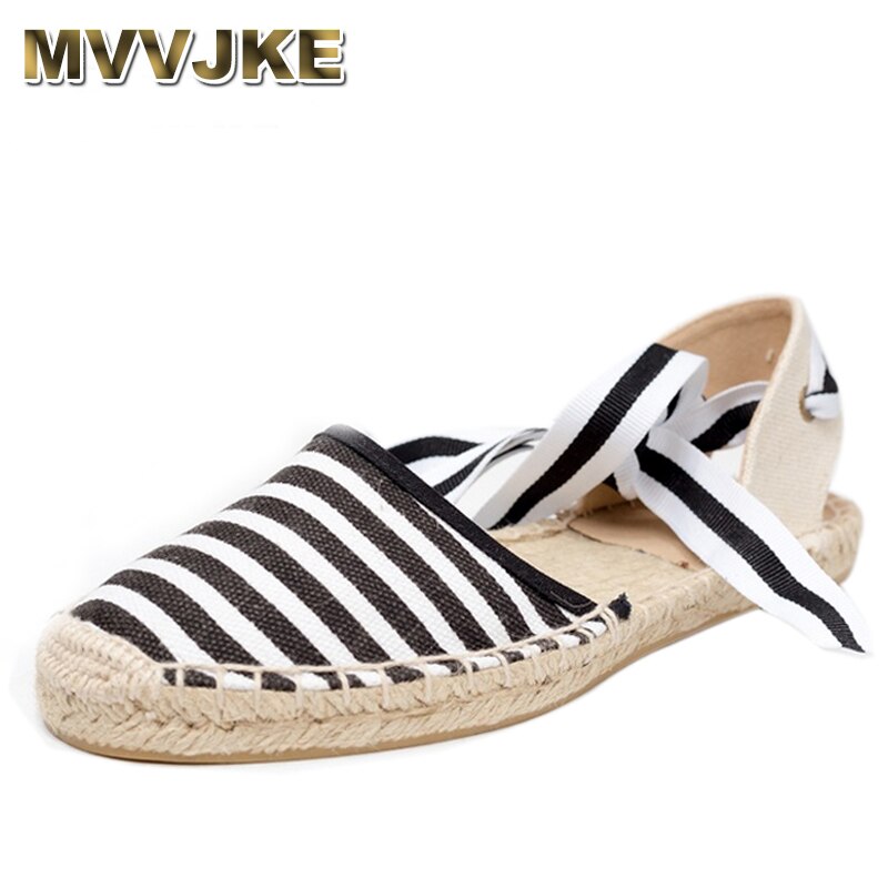 Alpargata de lona MVVJKE para mujer, zapatos planos con correa en el tobillo, parte inferior de cáñamo, zapatos de pescador para Primavera/otoño , mocasines para mujer