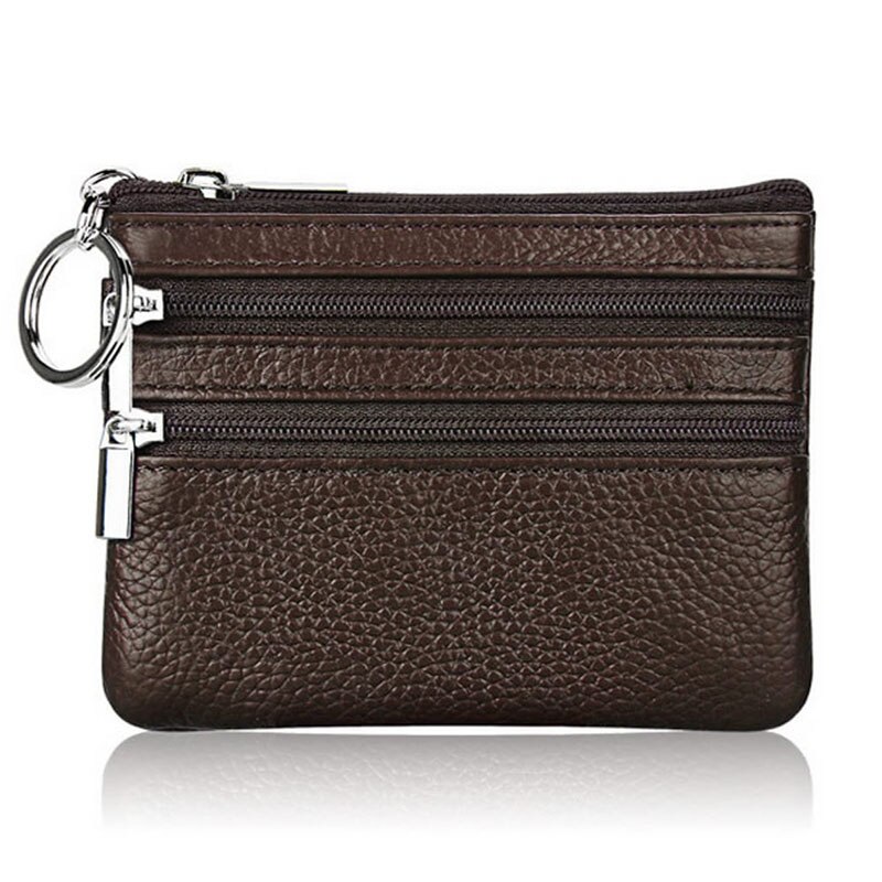 Monedero de cuero para mujer y hombre, Cartera de mano con doble cremallera, pequeño bolso de cambio: Coffee