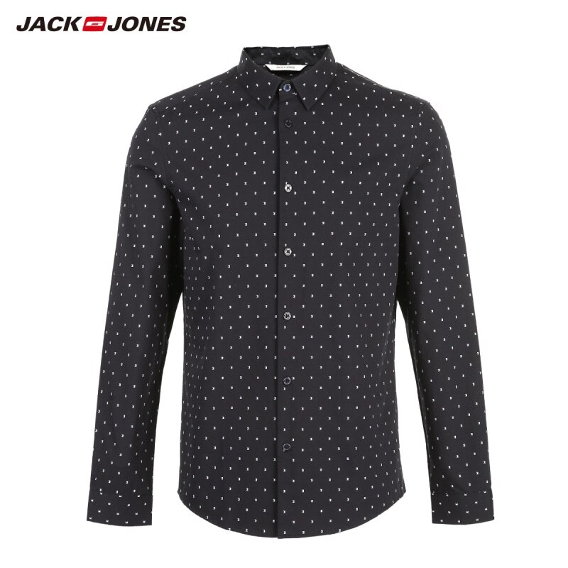 JackJones Men's Slim Fit Basic 100% Cotton Jacquard Long-sleeved Shirt Menswear| 219105578: MIDNIGHT / L