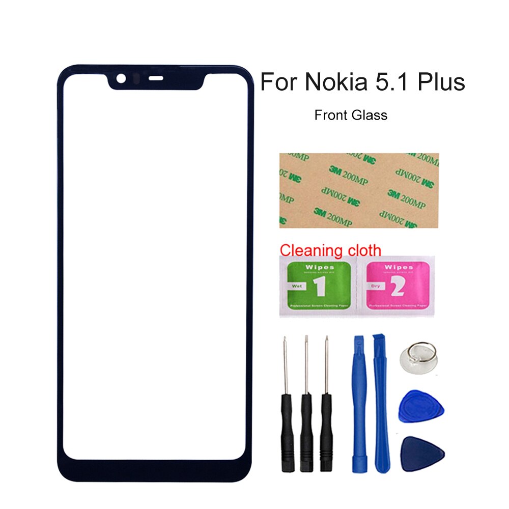 Panneau tactile extérieur en verre pour Nokia 6.1 Plus/5.3/5.1/5.1plus/2.1/3.1 Plus, panneau avant de réparation de téléphone (sans écran tactile): 5.1 Plus  Black