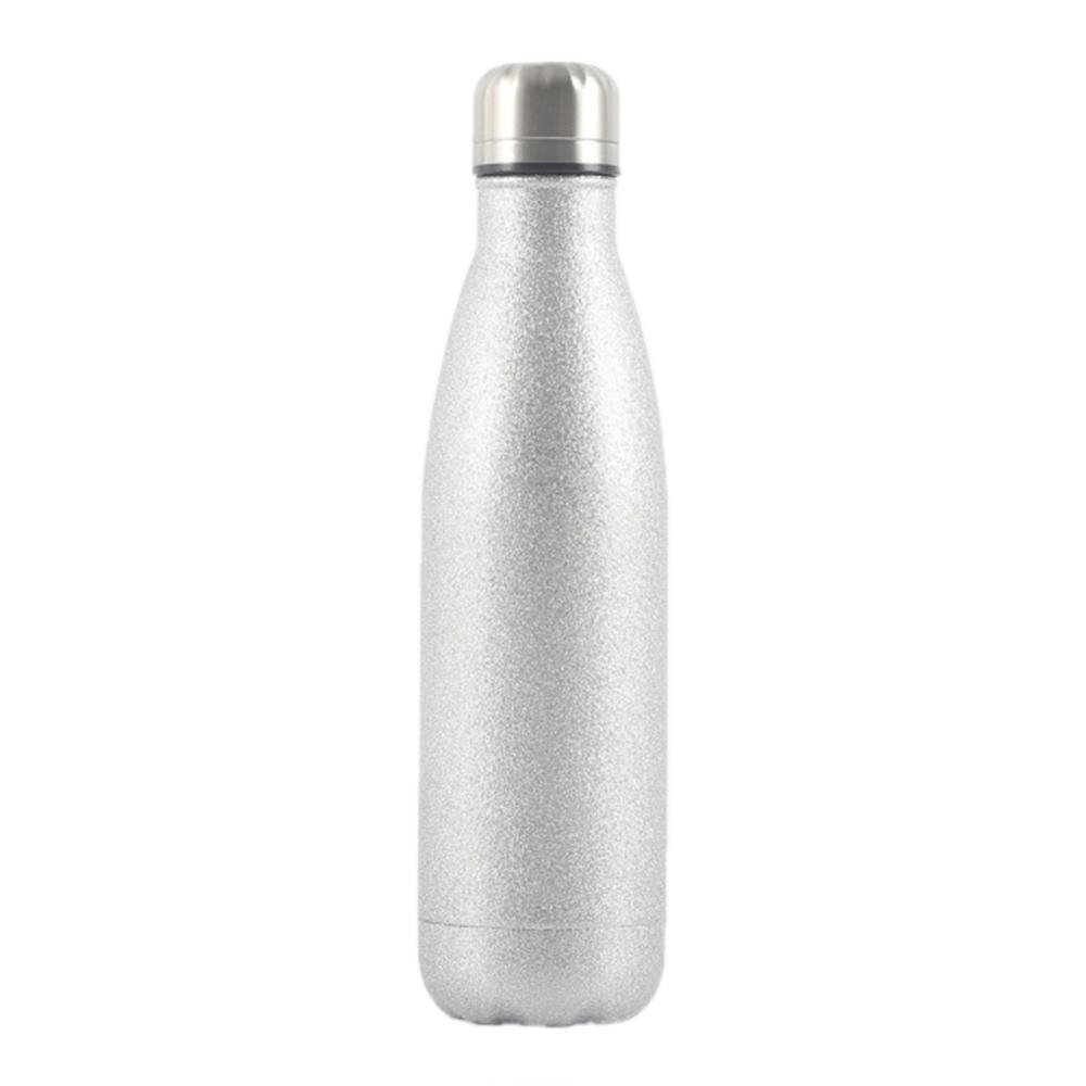 Botella de agua con aislamiento al vacío, botella de agua de doble pared de acero inoxidable, mantiene el calor/frío, con forma de Cola, para deportes/escuela/oficina/viaje, 500ML: Plata