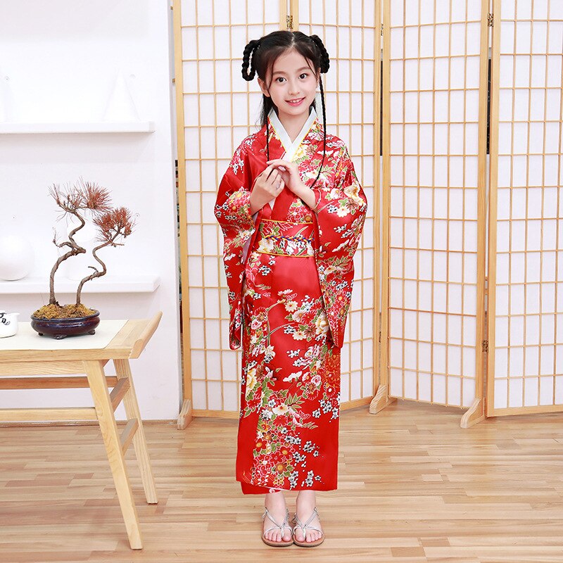 Kimono tradicional chino para niños, vestido de seda, vestido para niña, vestido de una pieza