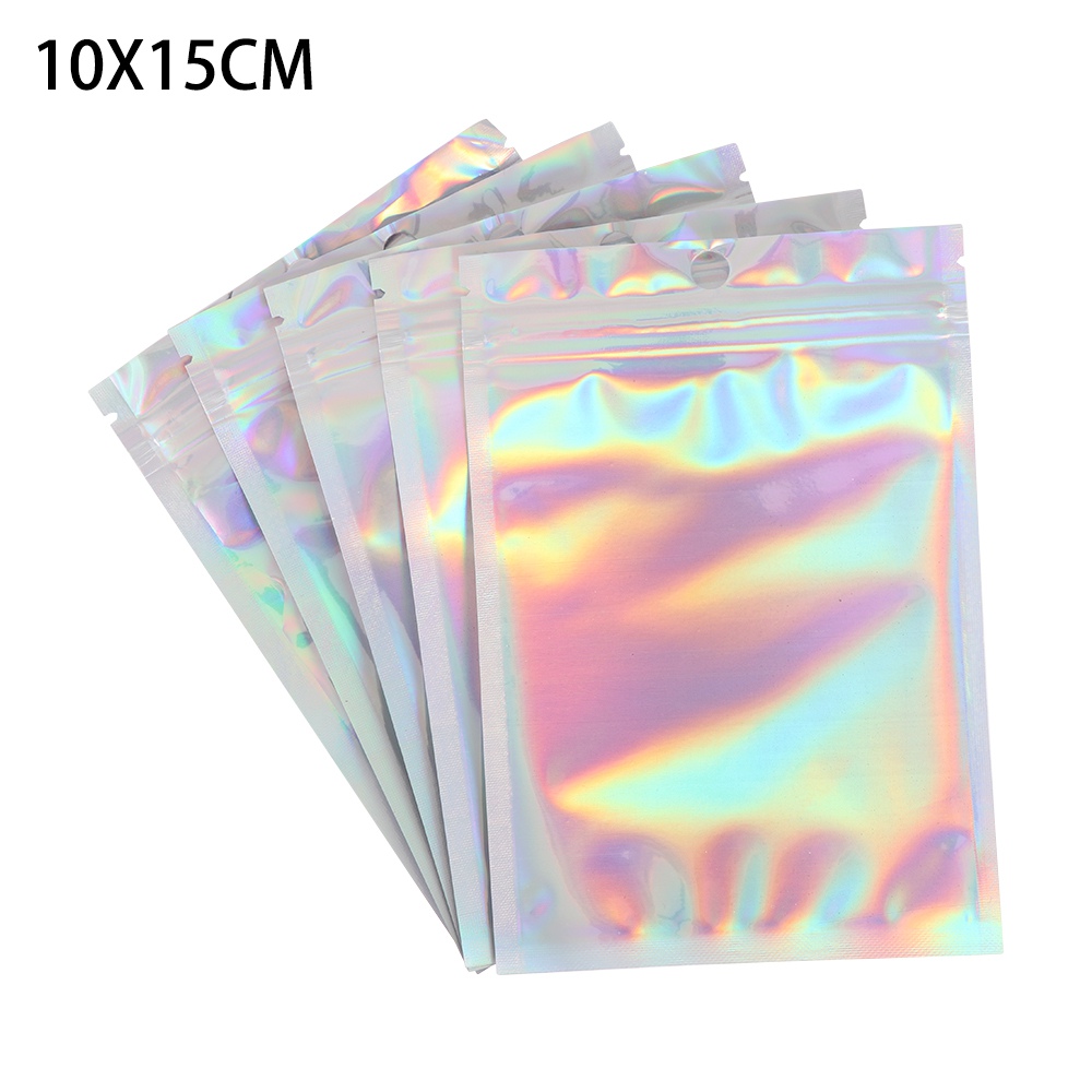 20 Teile/paket Kunststoff Tasche 6 Größen Aluminium Folie Hologramm Lebensmittel Beutel Kleine Wasser Proof Zipper Wiederverschließbaren Beutel: 10X15CM