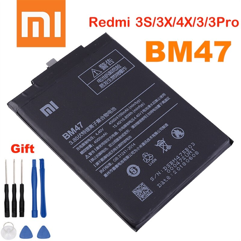 Originele Xiao Mi Batterij BM47 Voor Xiaomi Redmi 3 3 S 3X 3 Pro Redmi 4X Hongmi 3 S 4 X Li-Ion Akku 4100Mah Met Gratis Reparatie Tools