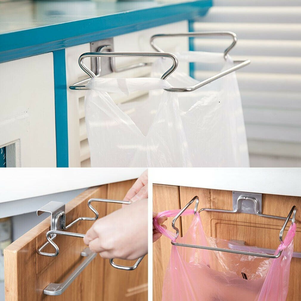Garbage Bag Holder Metal Kitchen Waste Carrier Bin Bags Holders Hanging Hook Rubbish Reuse Garbage Bracket Stand Rack
