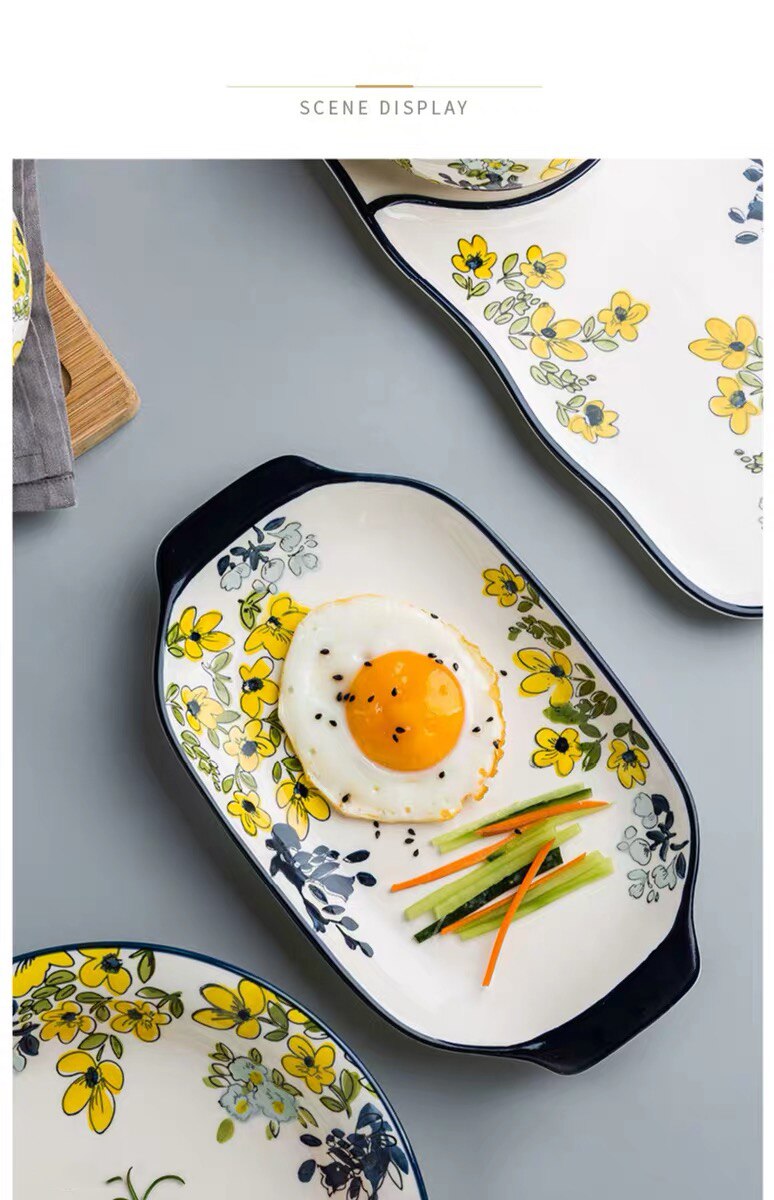 Chinese Porcelain Glazes Ceramic Party Tableware Set Porcelain Breakfast Plates Dishes Noodle Bowl Comal For Decoration